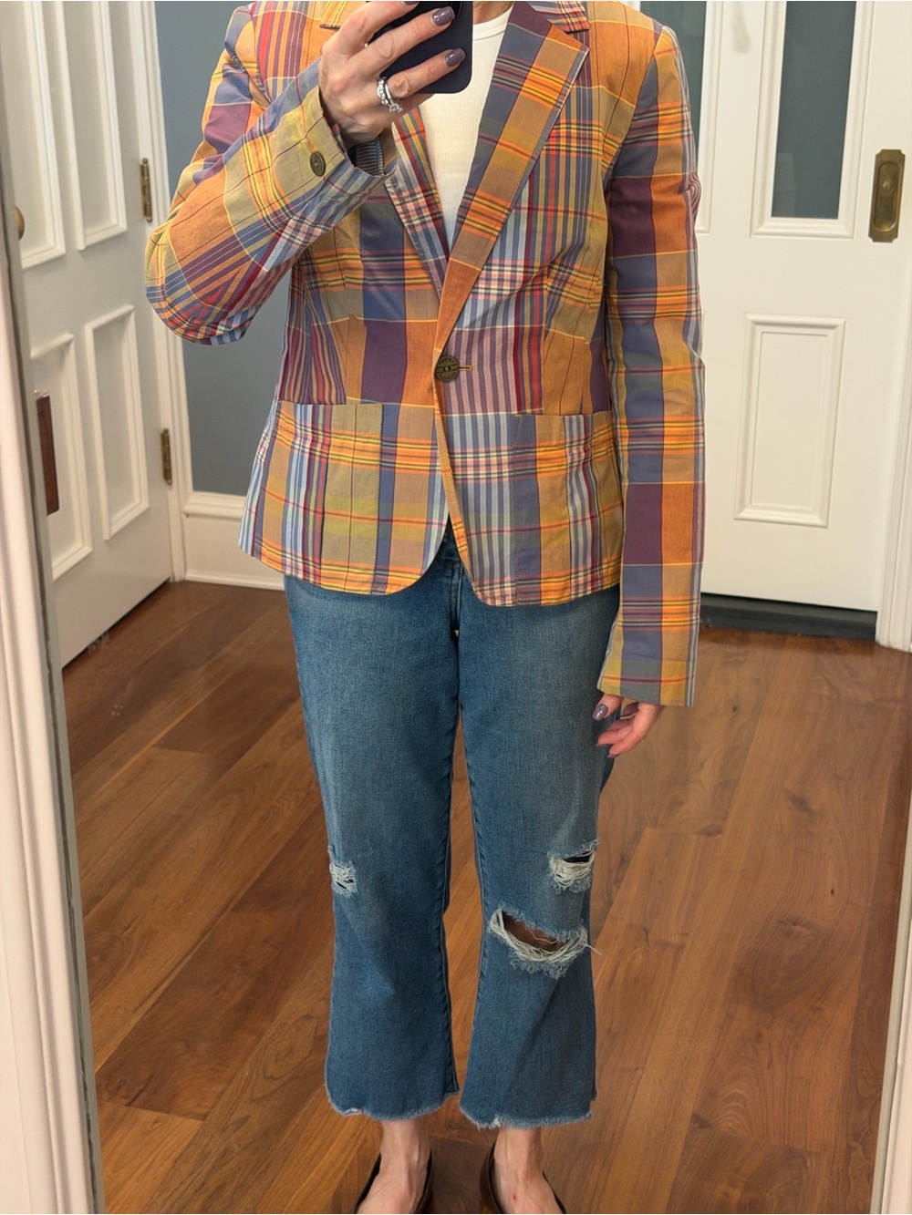 Tommy Hilfiger Plaid Multi-Color Cotton Blazer - Women's Jacket